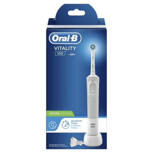 Oral-B Vitality 100 CrossAction Voksen Roterende, pulserende tandbørste Hvid Oral-B Vitality 100 CrossAction Voksen Roterende, pulserende tandbørste Hvid